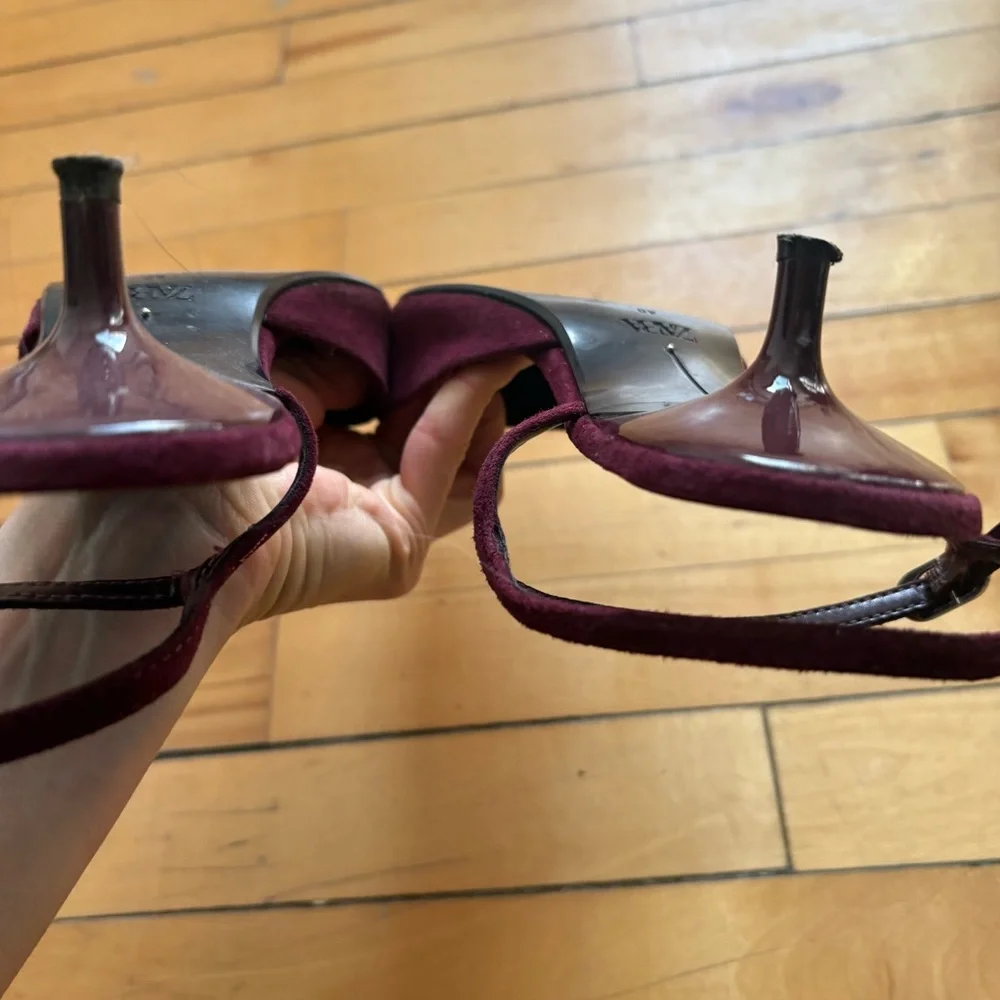 Zara Sz 9 (40) Burgundy Wine Color Pointy Toes Kitten Heels - Picture 7 of 8